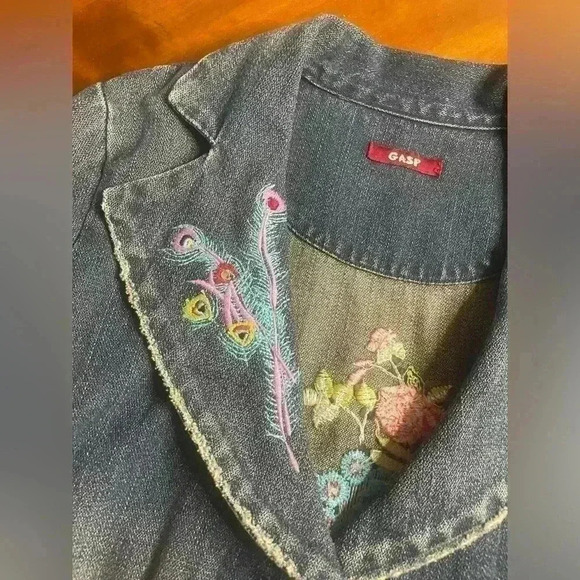 GASP women’s denim blazer embroidered button down sz M never worn - Picture 7 of 13